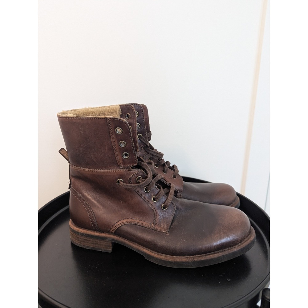 Ugg Larus Mens‎ Dark Brown Leather Shearling Lined Combat Boots Size 9